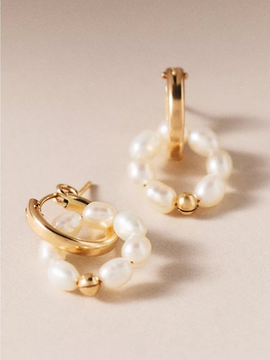 Anthropologie Jewelry - Set & Stones Pearl Halo Hoop Earrings